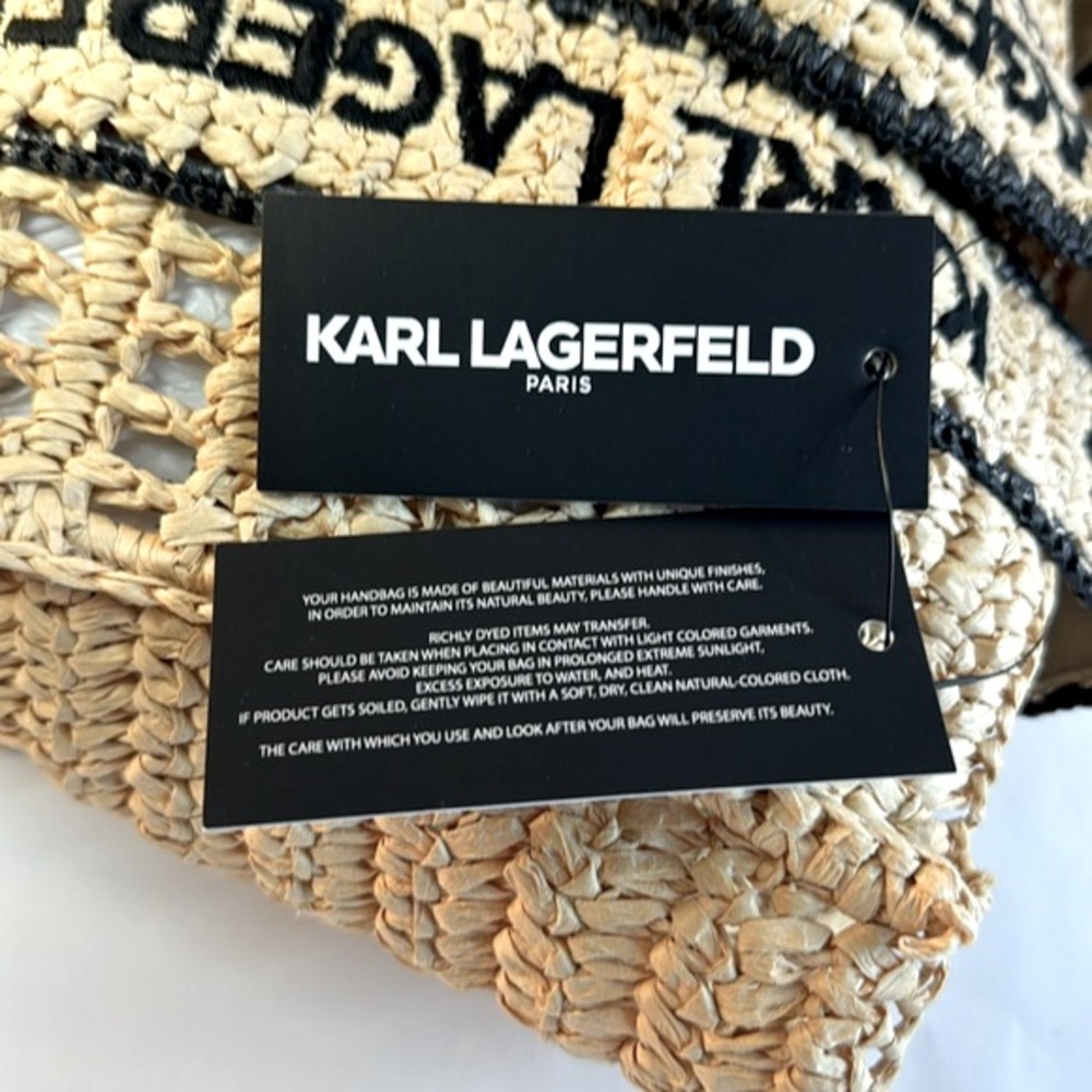 KARL LAGERFELD ANTIBES Straw French Riviera Logo Strap Tote Handbag, NWT - Picture 6 of 8